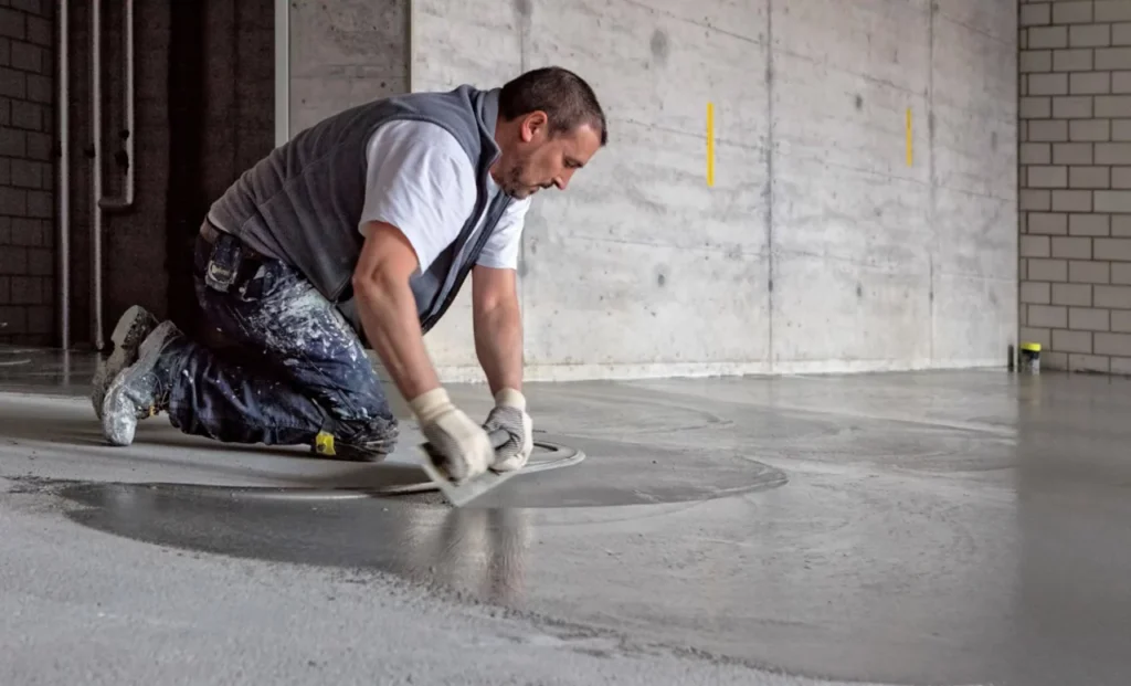 a senior painter showing cement screeding